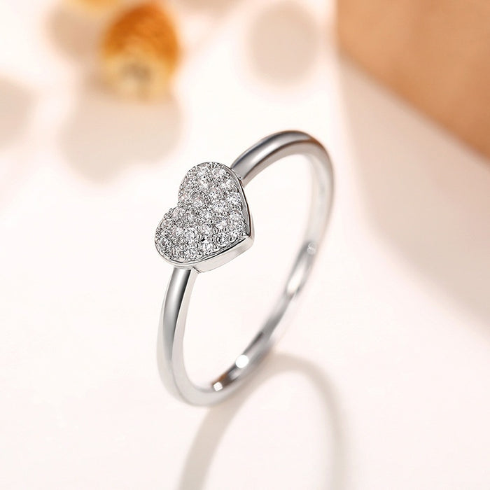 Heart Shape Full Rhinestone Ring For Women Sweet Cute Fashion Romantic Love Finger Jewelry