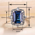 Luxury Blue Simulated Jade Cut Ring With Zircon Border, European American Jewelry For Men Women view 4
