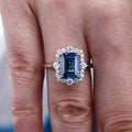 Luxury Blue Simulated Jade Cut Ring With Zircon Border, European American Jewelry For Men Women view 2