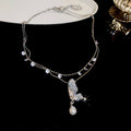 French Style Faux Blue Crystal Butterfly Star Collarbone Necklace For Women Sweet Korean Jewelry view 4