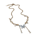 French Style Faux Blue Crystal Butterfly Star Collarbone Necklace For Women Sweet Korean Jewelry view 5
