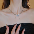 French Style Faux Blue Crystal Butterfly Star Collarbone Necklace For Women Sweet Korean Jewelry view 2