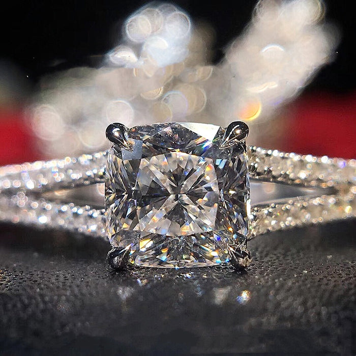 Hot Selling Women's Micro Pave Zircon Square Engagement Ring, European American Four Prong Jewelry