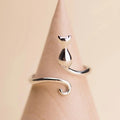 Simple Cute Cat Open Ring With Cat Ears And Tail Cartoon Animal Finger Jewelry For Women view 2