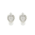 Luxury Rhinestone Crown Pearl Stud Earrings For Women Elegant Korean Style Alloy Silver Needle Earrings view 5