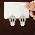 Luxury Rhinestone Crown Pearl Stud Earrings For Women Elegant Korean Style Alloy Silver Needle Earrings view 3