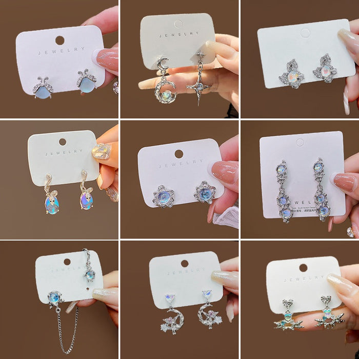 Elegant Opal Moonstone Fairy Star Moon Rhinestone Alloy Irregular Stud Drop Earrings