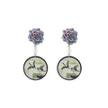 Vintage Chinese Style Crane Round Drop Earrings With Enamel Flower Pearl Hanfu Ethnic Dangle Earrings view 5