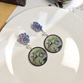 Vintage Chinese Style Crane Round Drop Earrings With Enamel Flower Pearl Hanfu Ethnic Dangle Earrings view 2