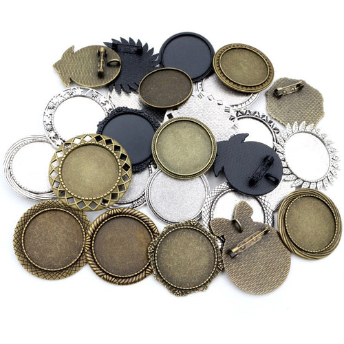 30mm Round Alloy Brooch Pendant Cabochon Setting Base For DIY Jewelry Accessories