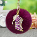 Jeweled Shoe and Handbag Plush Pom Pom Keychains With Wrist Strap Components view 6