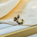 Luxury Gold Alloy Heart Hoop Earrings With Black Rhinestone Inlay Elegant Minimal Commuter Huggie Earrings view 4