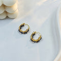 Luxury Gold Alloy Heart Hoop Earrings With Black Rhinestone Inlay Elegant Minimal Commuter Huggie Earrings view 3