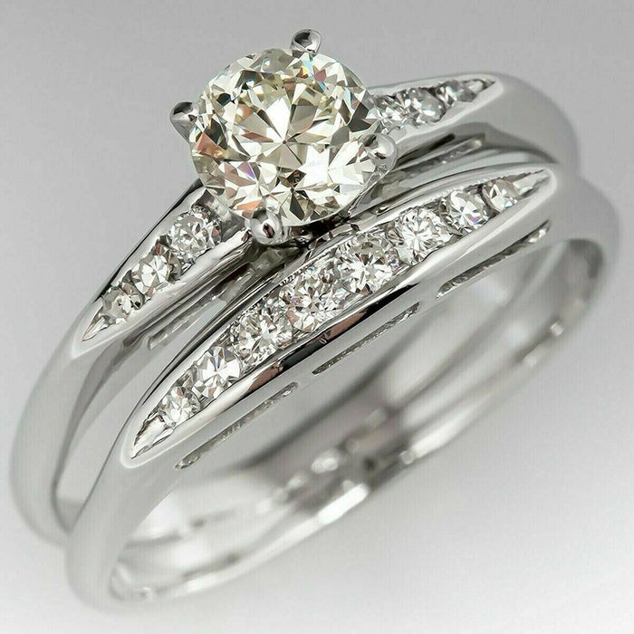 Creative Zircon Double Ring Set Inner Inlaid Matching Rings Women Engagement Finger Jewelry