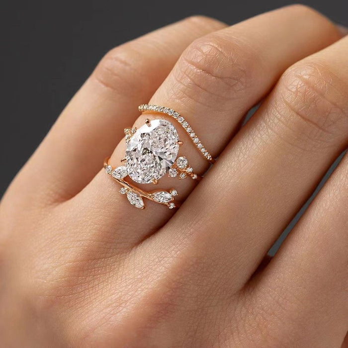 Sparkling Zircon Stackable Ring Set Oval Cut European American Women Engagement Finger Ring
