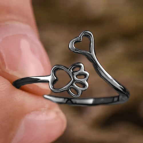 Cute Cat Paw Heart Open Ring Style Adjustable Student Finger Ring Gift For Women