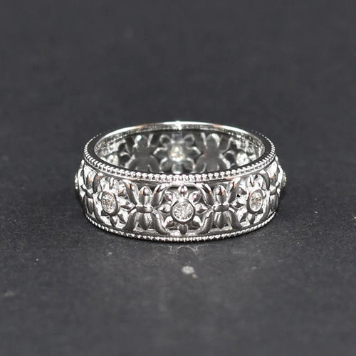 Classic Vintage Auspicious Flower Engraved Wide Miao Ring Yunnan Ethnic Unisex Jewelry