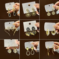European American Metal Style Earrings Set With Rhinestone Tassel Pearl Flower Stud Drops view 1