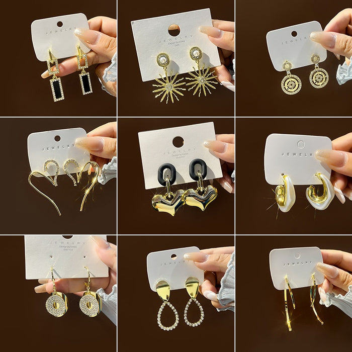 European American Metal Style Earrings Set With Rhinestone Tassel Pearl Flower Stud Drops