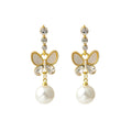 Elegant Korean Style Pearl Butterfly Flower Alloy Rhinestone Drop Studs Light Luxury Women Earrings view 5