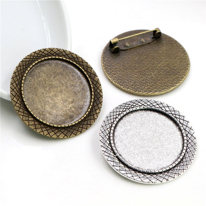30mm Alloy Brooch Pendant Tray, 10g Round Cabochon Base Blank For Jewelry DIY Accessories