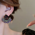 Purple Teardrop Zircon Stud Earrings With Silver Posts, Sparkling Petite Luxury Style view 3