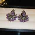Purple Teardrop Zircon Stud Earrings With Silver Posts, Sparkling Petite Luxury Style view 2
