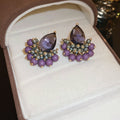 Purple Teardrop Zircon Stud Earrings With Silver Posts, Sparkling Petite Luxury Style view 4