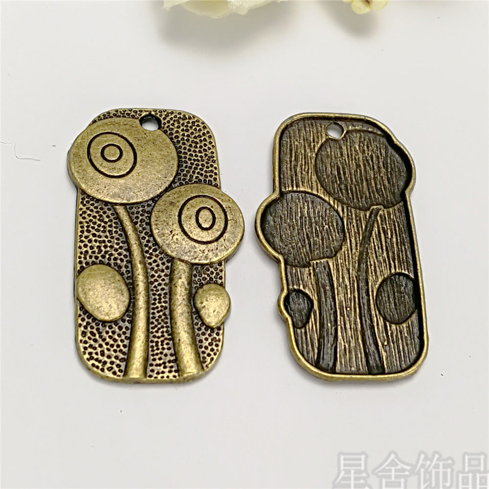 Vintage Floral Circle Rectangle Charm Pendant 38x22mm