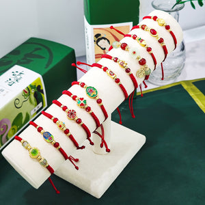 New Chinese Handmade Red Rope Gourd Yuanbao Pendant Bracelet Adjustable Wealth Charm Jewelry