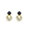Vintage Luxury Hollow Diamond Shape Black Enamel Rhinestone Zircon Alloy Stud Earrings view 5