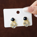 Vintage Luxury Hollow Diamond Shape Black Enamel Rhinestone Zircon Alloy Stud Earrings view 4