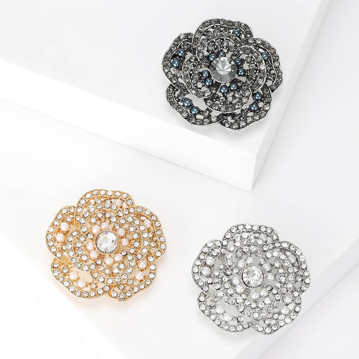Rhinestone Alloy Flower Brooch For Elegant Dress And Suit