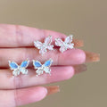 Silver Needle Gradient Faux Crystal Butterfly Flower Stud Earrings For Women Sweet Style view 4