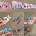 Silver Needle Gradient Faux Crystal Butterfly Flower Stud Earrings For Women Sweet Style view 1