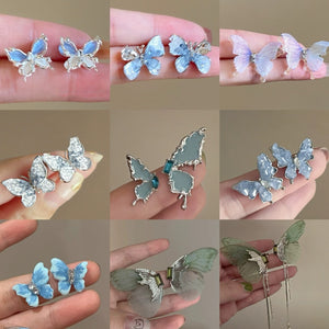 Silver Needle Gradient Faux Crystal Butterfly Flower Stud Earrings For Women Sweet Style