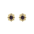 Vintage French Palace Oval Studs With Purple Crystal Center And Rhinestone Inlaid Gold Alloy Earrings view 5