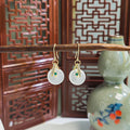 Vintage Chinese Style Round Peace Buckle Jade Disc Leaf Rhinestone Alloy Hanfu Ethnic Drop Earrings view 3
