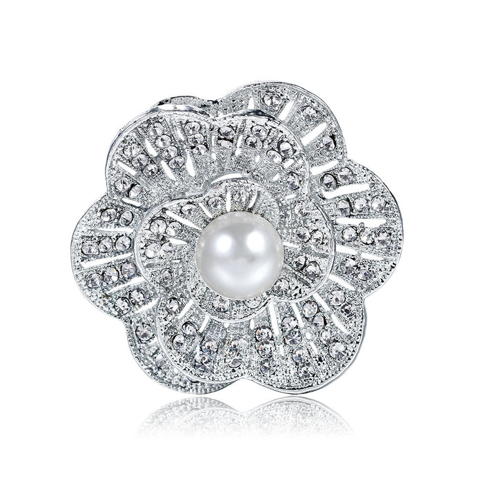 White Gold Tone Silver Tone Butterfly Pearl Look Metal Brooch Pin