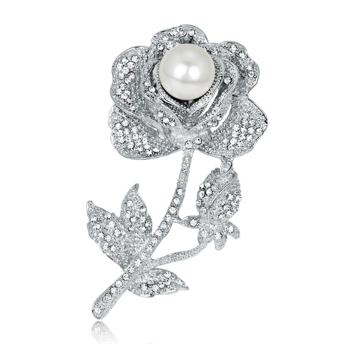 White Silver Tone Rose Pearl Look Two Designs Metal Brooch Pin