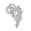 Silver Tone Flower Crystal Pearl Look Metal Brooch Pin 1 x 7 cm view 1