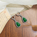 Vintage Ethnic Emerald Green Gourd Shape Alloy Hoop Drop With Rhinestone Inlay Hanfu Style Earrings view 2