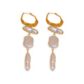 French Irregular Baroque Faux Pearl Tassel Hoop Earrings Geometric Oval Line Statement Jewelry view 5