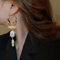 French Irregular Baroque Faux Pearl Tassel Hoop Earrings Geometric Oval Line Statement Jewelry view 3