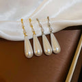 Gold Plated Silver Needle Teardrop Geometric Faux Pearl Stud Earrings French Court Chic view 4