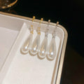 Gold Plated Silver Needle Teardrop Geometric Faux Pearl Stud Earrings French Court Chic view 2