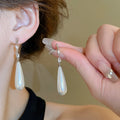 Gold Plated Silver Needle Teardrop Geometric Faux Pearl Stud Earrings French Court Chic view 3