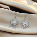 Elegant Hollow Out Flower Drop Hook Earrings With Rhinestone Center Alloy Wire Petal Dangle Earrings view 3