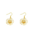 Elegant Hollow Out Flower Drop Hook Earrings With Rhinestone Center Alloy Wire Petal Dangle Earrings view 5