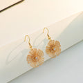 Elegant Hollow Out Flower Drop Hook Earrings With Rhinestone Center Alloy Wire Petal Dangle Earrings view 2